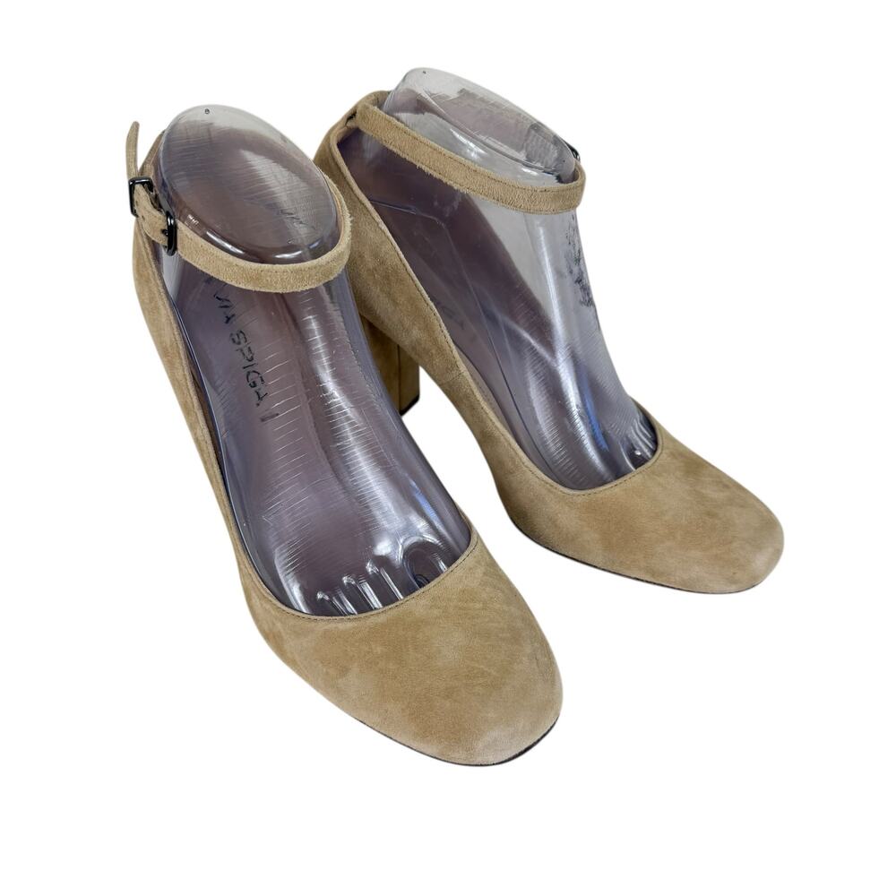 Via Spiga Selita Tan Beige Leather Suede Ankle Strap Pumps Size 8M